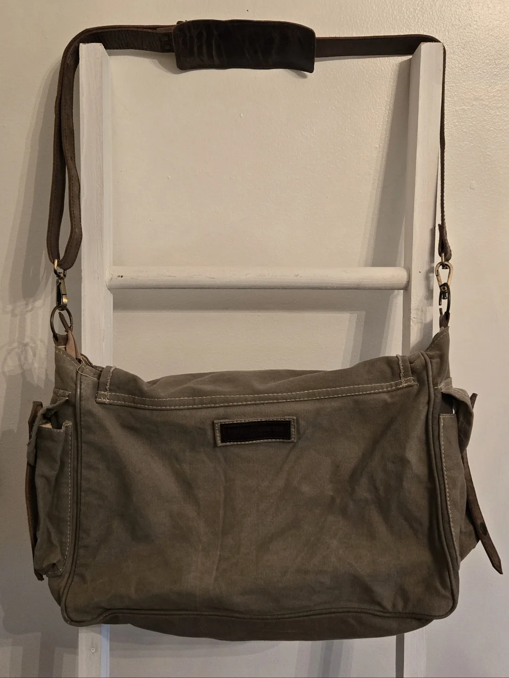 Vintage Addiction Recycled Canvas Leather Crossbody Messenger Bag Unisex